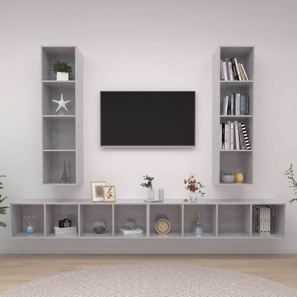Berkfield Home Set of 4 Wall-mounted TV Cabinets in Concrete Grey MDF – 2