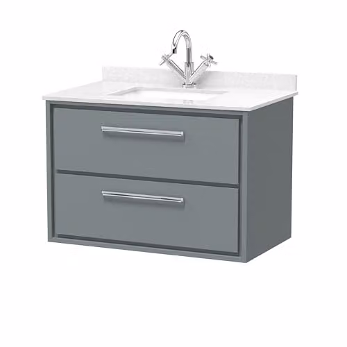 Balterley Wall Mounted 2 Drawer Bathroom Vanity Unit with Stone Worktop Basin in Grey – 3