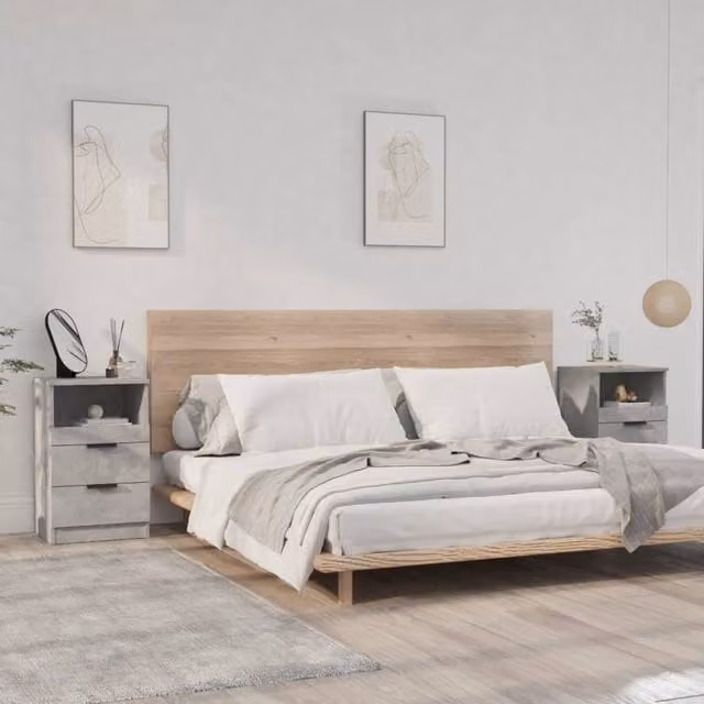 Berkfield Home Set of 2 Wall-Mounted Bedside Cabinets in Concrete Grey Engineered Wood – 1
