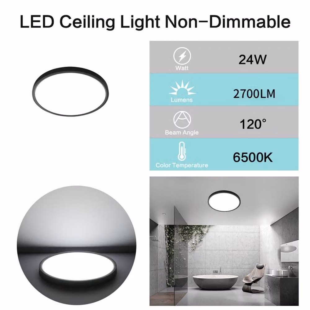 COMELY Modern 24W LED Dome Flush Ceiling Light in Black, IP54 Rated, Diameter: 30 cm – 5