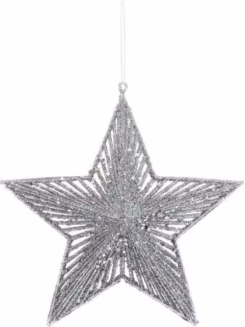 KDMD Glitter Star Hanging Decoration, Silver, 2 Pack, Diameter: 20 cm