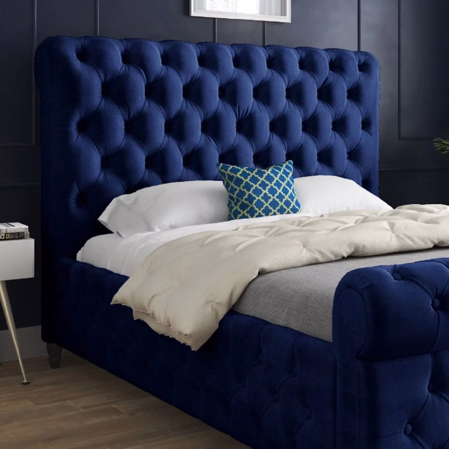 KDMD Savana Sleigh Upholstered Soft Velvet Bed Frame in Blue, Super King Size (W: 200 cm, D: 189 cm, H: 119 cm) – 2