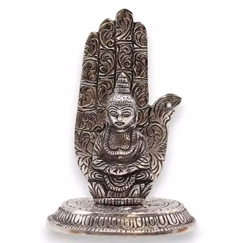 KDMD Silver Metal Hand Buddha Tabletop Incense Holder