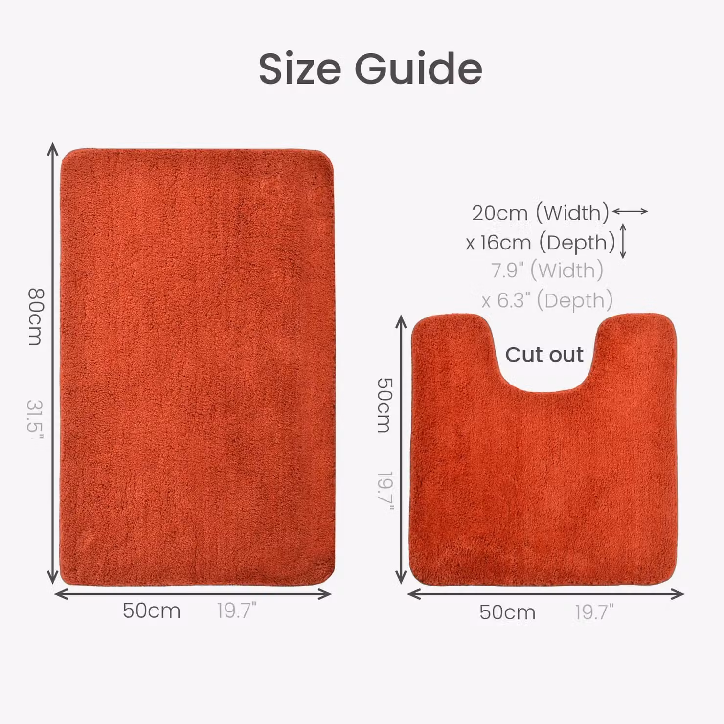 Allure Bath Fashions Two Piece Microfibre Non-Slip Bath and Toilet Mat Set in Terracotta – 5