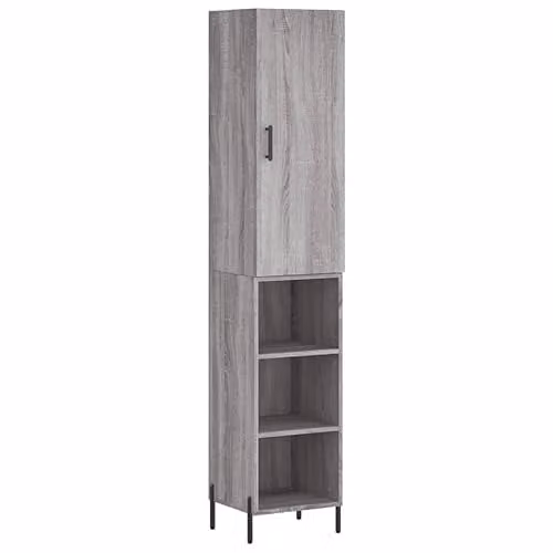 vidaXL Modern Grey Sonoma Highboard with Hinged Doors and Internal Shelves, W/D/H: 34.5 x 34 x 180 cm