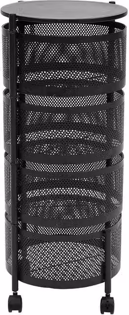 Pawnora 4 Tier Rotating Metal Kitchen Trolley Cart in Matt Black