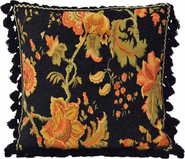 Make It A Home Fairvale Floral Tasselled Square Cushion in Black