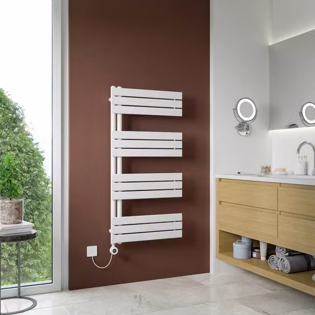 Bathroom Kingdom Vega Electric Designer Flat Panel Heated Towel Rail, White, W/H: 60 x 120 cm – 1