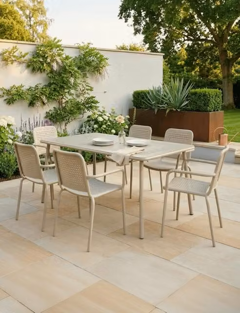 Royalcraft Porto 6 Seater Garden Dining Set in Beige Powder Coated Steel