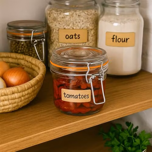 Argon Tableware Glass Storage Jars with Airtight Clip Lid, 350ml, Set of 6, Transparent and Orange – 6