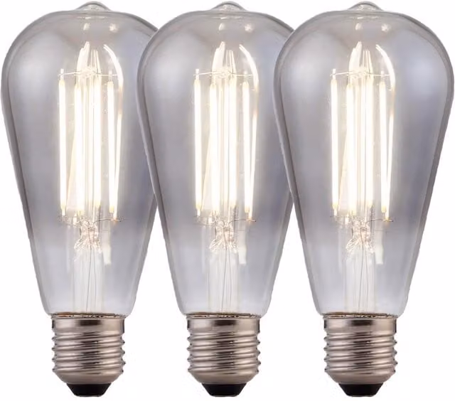 Harper Living ST64 E27 LED Bulb, 8W, Dimmable, Cool White, Pack of 3, Grey