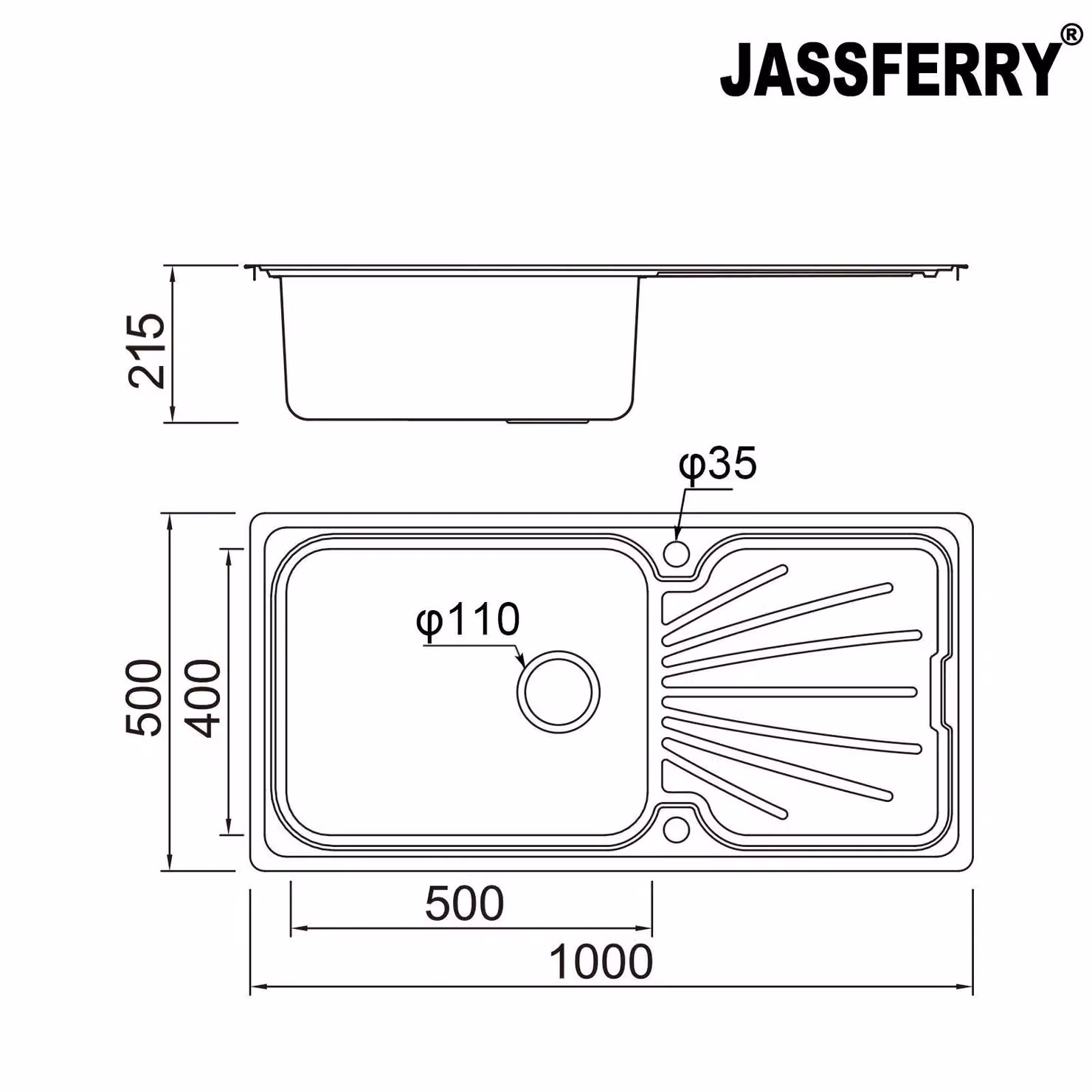 JASSFERRY Stainless Steel Inset Reversible Large Bowl Kitchen Sink with Drainer in Silver – 2