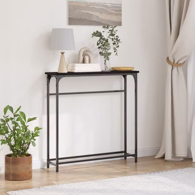 Berkfield Home Black Oak Console Table with Metal Frame and MDF Top