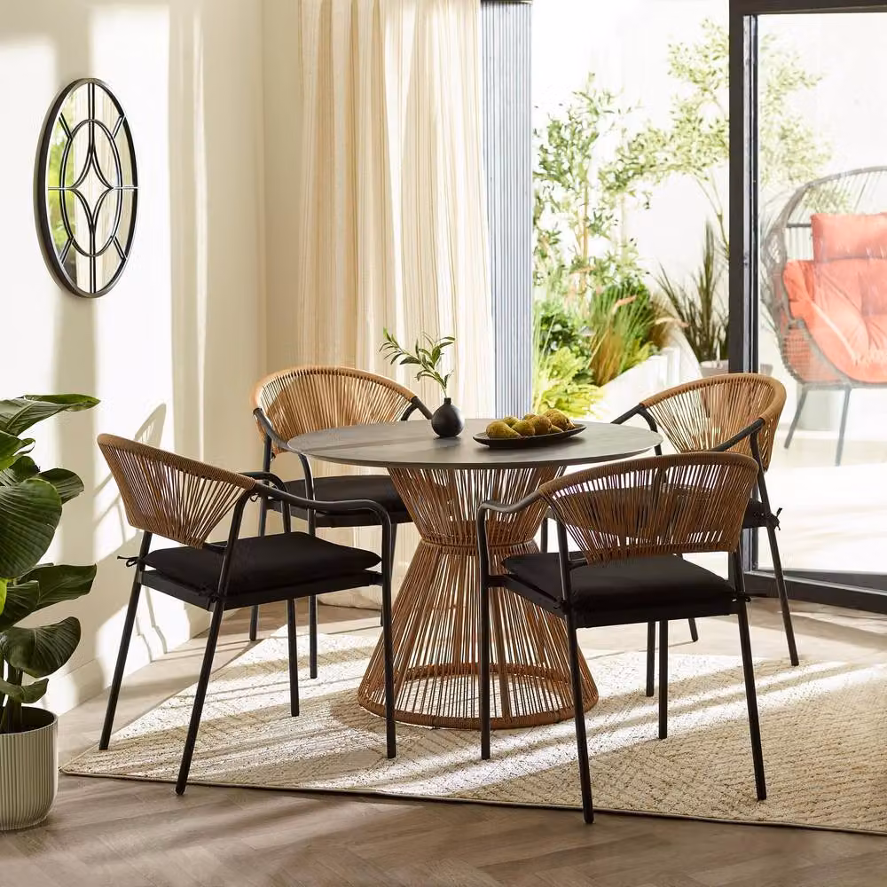 FurnitureboxUK Lanai Round Rattan Garden Dining Table with Glass Top in Black – 4