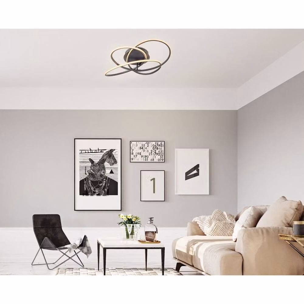 Globo Lighting Modern LED Ring Ceiling Light in Black with Warm White Light – 4