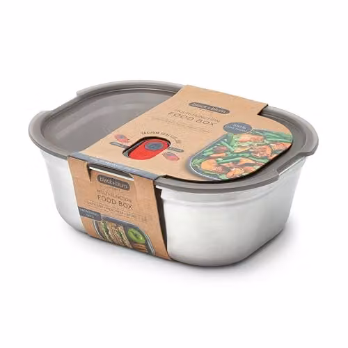 Black + Blum Set of 2 Large Stainless Steel Food Boxes in Grey and Red, 1.2 l – 1