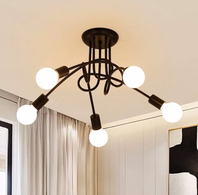 COMELY Industrial Sputnik 5-Light Metal Ceiling Chandelier in Black with E27 Sockets