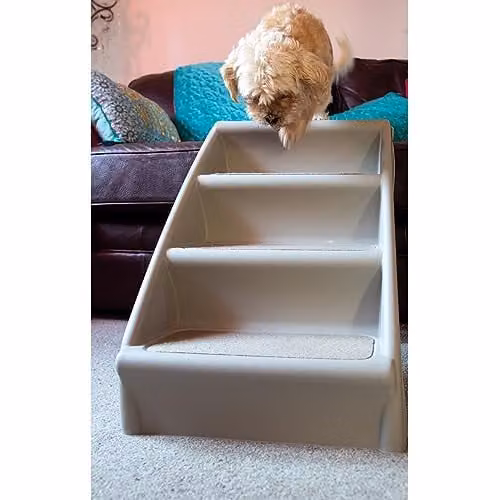 Folding Pet Steps for Dogs and Cats with Non-Slip Carpeted Surface, Grey Plastic, H 49 x W 39 x D 62 cm – 4