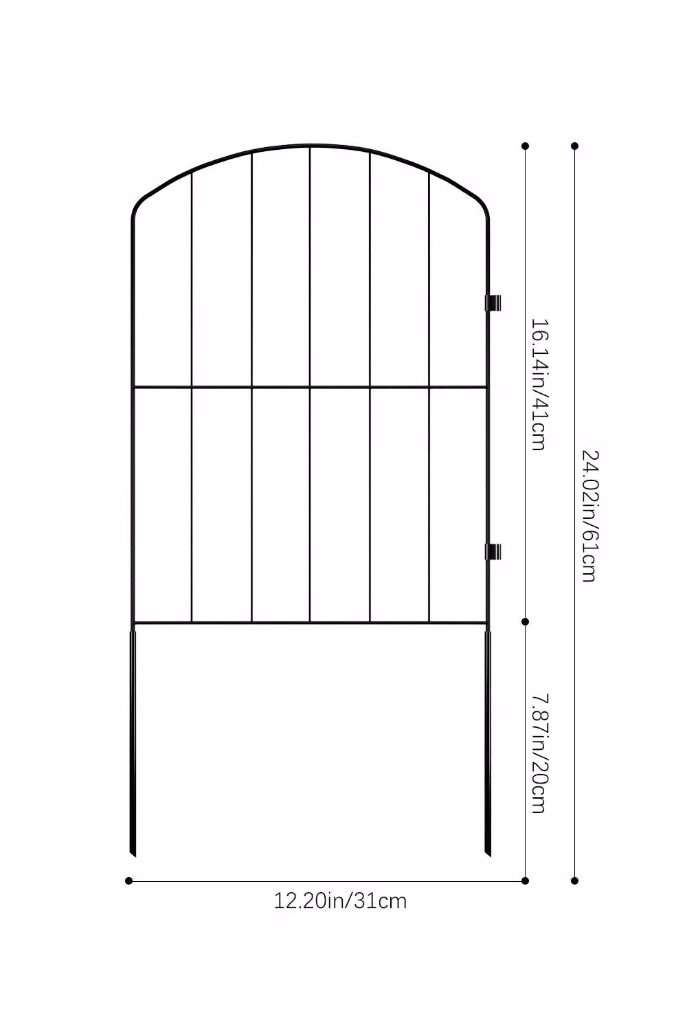 Living and Home Black Metal Arch Garden Edging Fence Panels, 25 Pack, H x W: 61 x 31 cm – 2