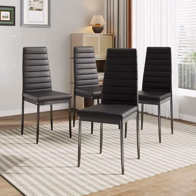 Livingandhome Set of 4 Modern Black PU Leather Dining Chairs with Padded Seats and Metal Legs