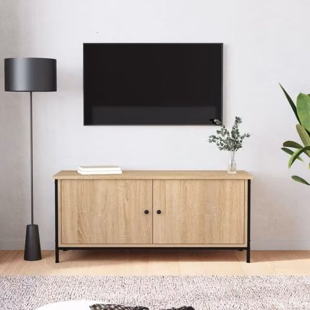 Berkfield Home TV Cabinet with Doors in Sonoma Oak Brown, W/D/H: 102 x 35 x 45 cm – 1
