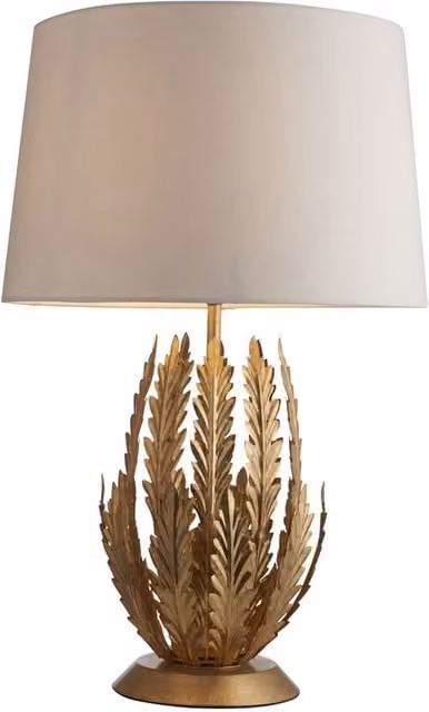 Loops Ornate Gold Table Lamp with Ivory Fabric Shade and Decorative Leaf Design – 1