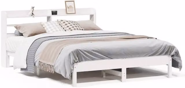 Berkfield Home White Solid Wood Pine Bed Frame with Side Compartments W/D/H: 135 x 190 cm