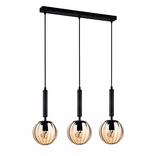 Netlighting Ravena Modern 3 Light Bar Pendant Ceiling Light in Black and Amber
