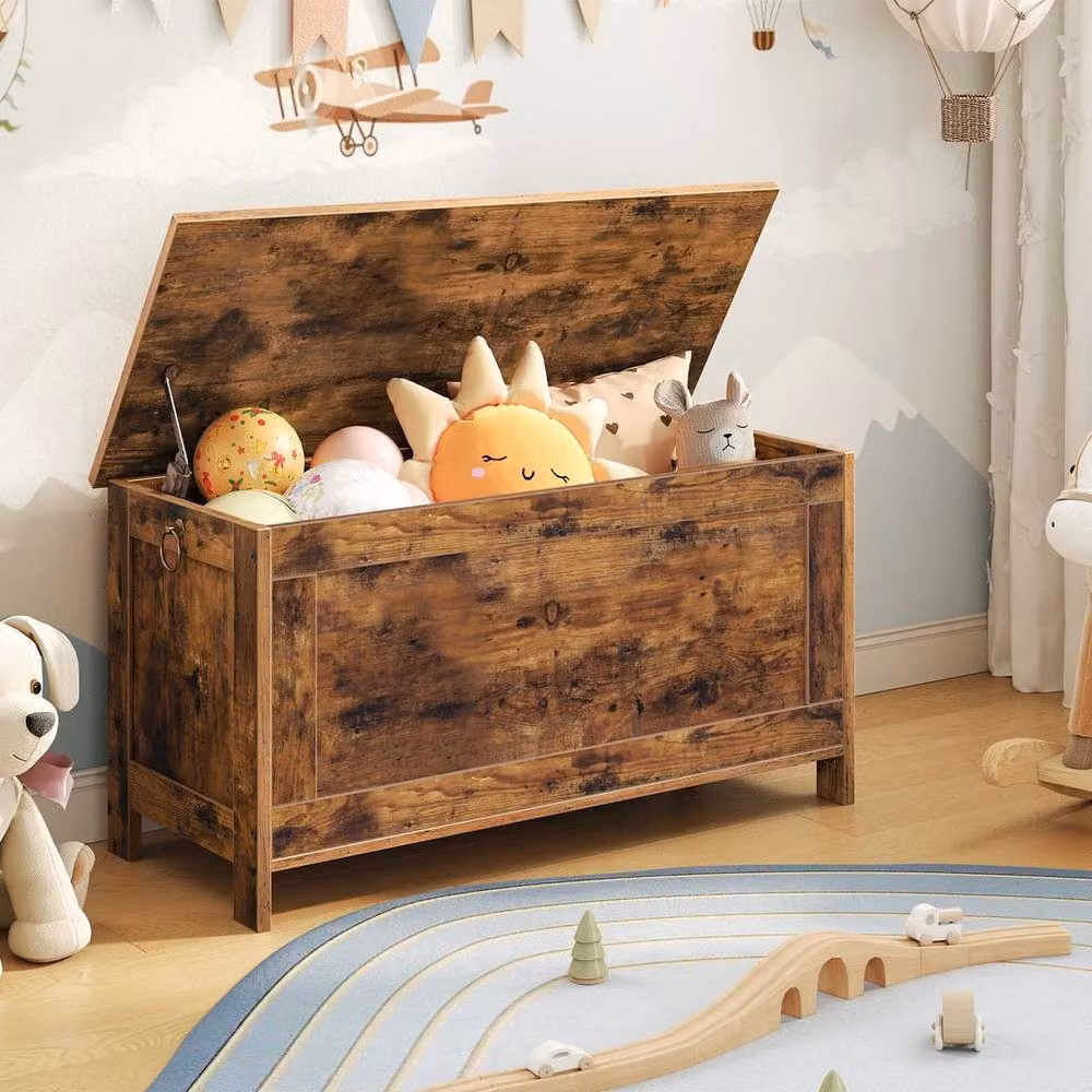 KORVIXA Wooden Storage Chest Trunk in Brown, W/D/H: 100 x 100 x 100 cm – 2
