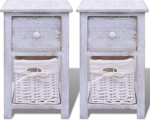 Berkfield Home Compact Wood Bedside Cabinets, Set of 2, White