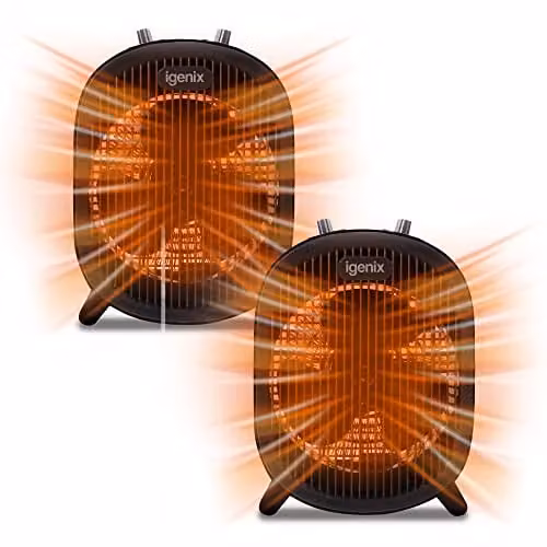 Igenix 2000W Freestanding Fan Heater with Thermostat and Overheat Protection, Black, Pack of 2 – 1