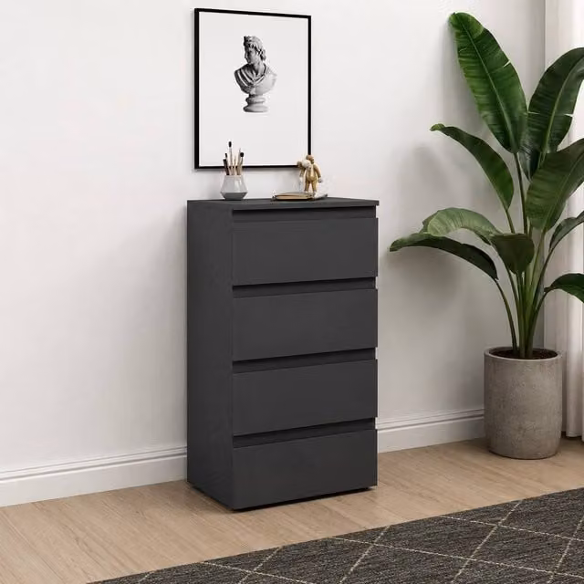 SPOT ON DEALZ Grey 4 Drawer Chest of Drawers Modern Glossy Bedroom Storage Cabinet Unit