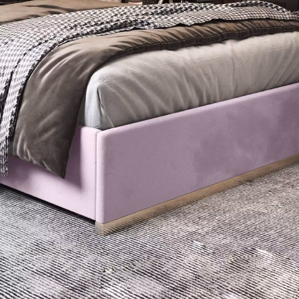Casani Flookburgh Upholstered Velvet Designer Bed Frame in Pink, W/D/H: 200 x 137 x 189 cm – 5