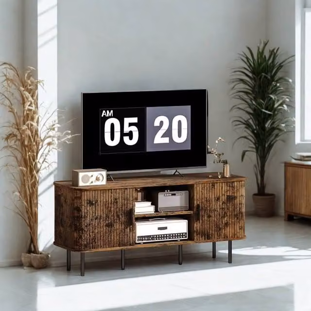 FURNOS Industrial TV Stand Unit with Storage Cabinets in Brown and Black, W/D/H: 120 x 40 x 55 cm – 1