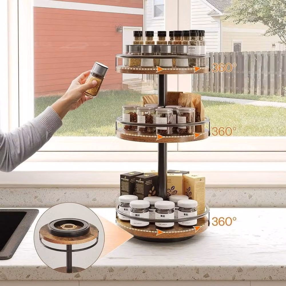 Kelvenix 3 Tier Rotating Metal Spice Rack Organiser in Black – 3