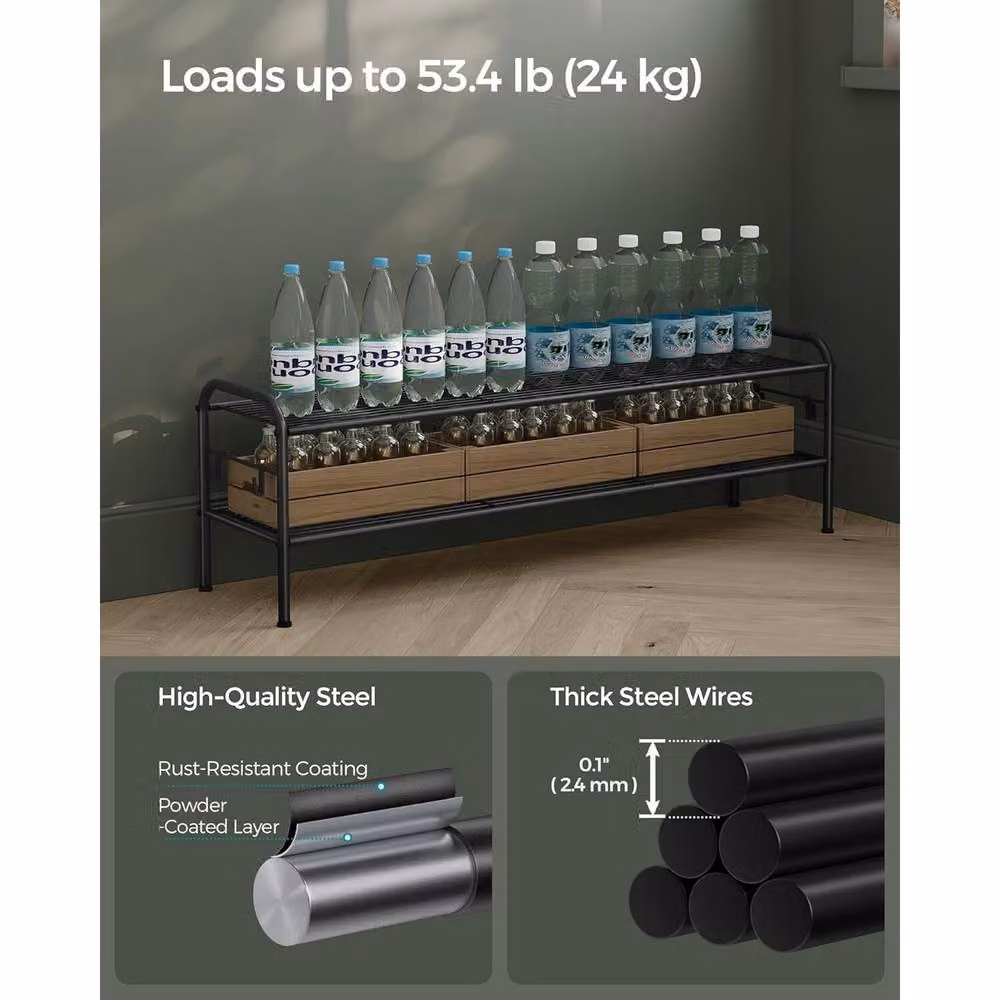 The Bazaarist 2 Tier Metal Entryway Shoe Rack with Adjustable Shelves in Matt Black – 4