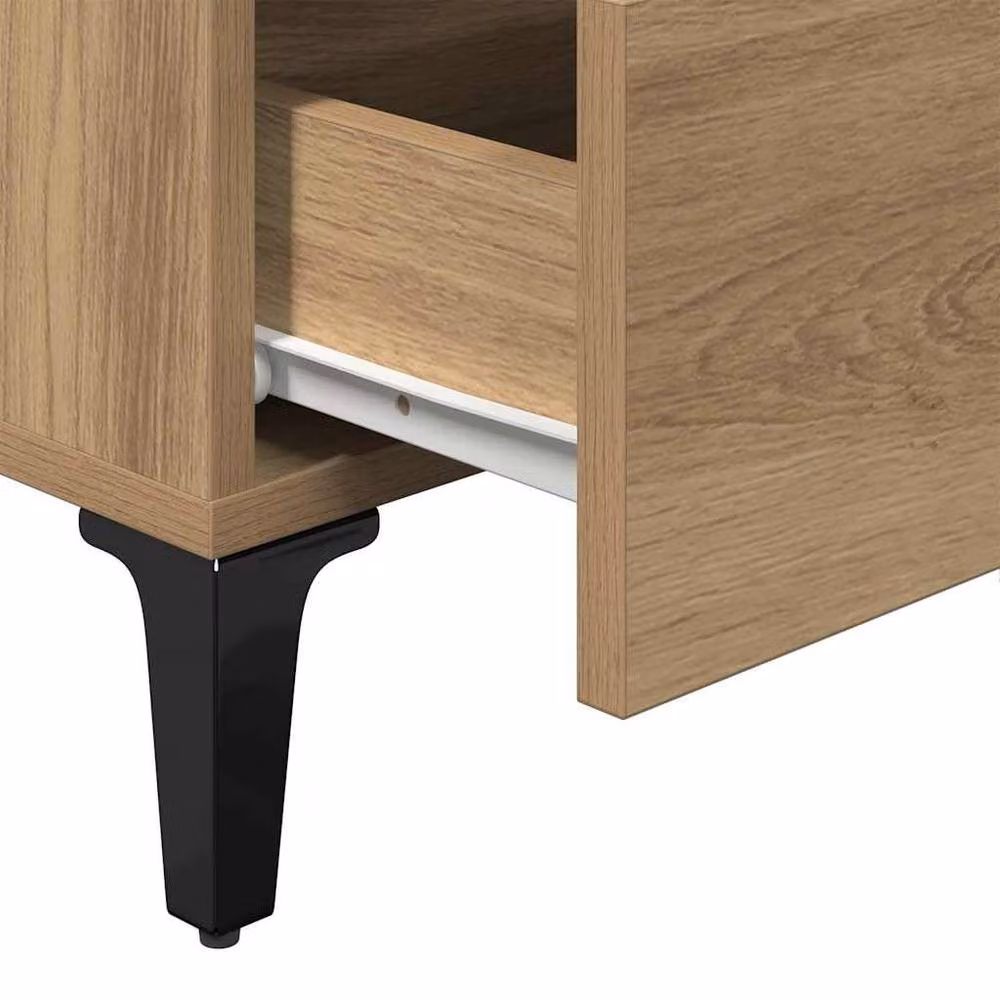 Berkfield Home Bed Cabinet in Artisan Oak and Brown with Metal Legs, W/D/H: 40 x 35 x 69 cm – 4