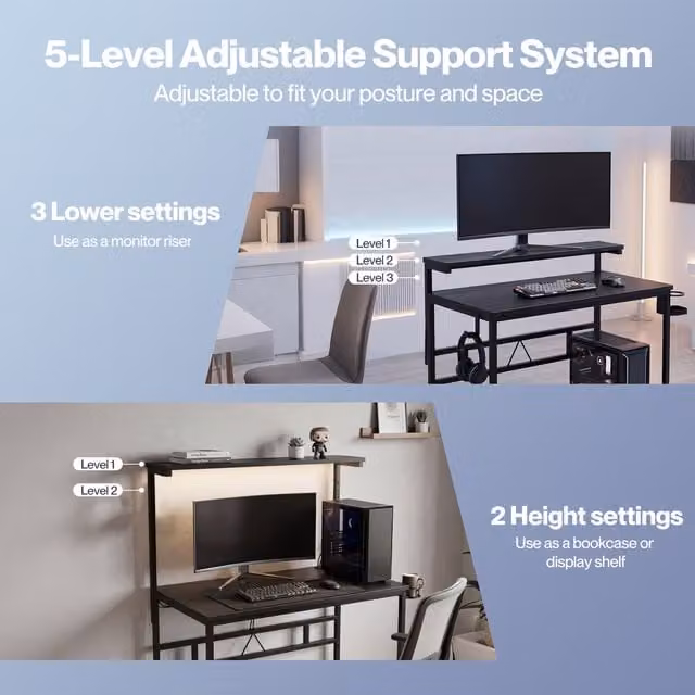 Levede Black Gaming Desk with Adjustable Monitor Shelf