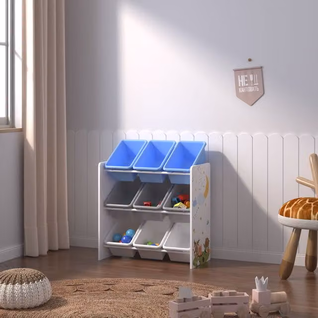 Xample Kids Wooden Toy Storage Unit with 9 Removable Plastic Baskets in White or Pink, W/D/H: 60.0 x 26.5 x 60.0 cm