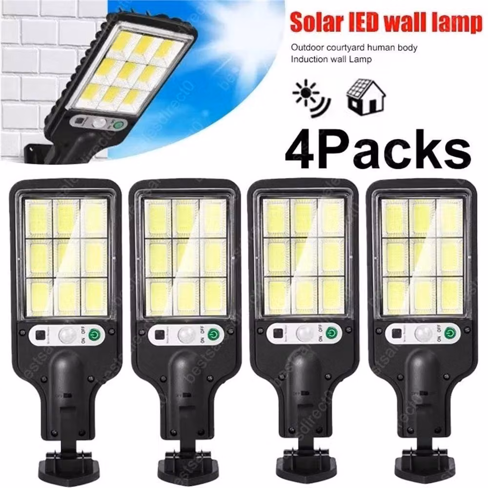 VOGREX 4-Pack Solar LED PIR Motion Sensor Floodlights with Remote Control in Black – 3