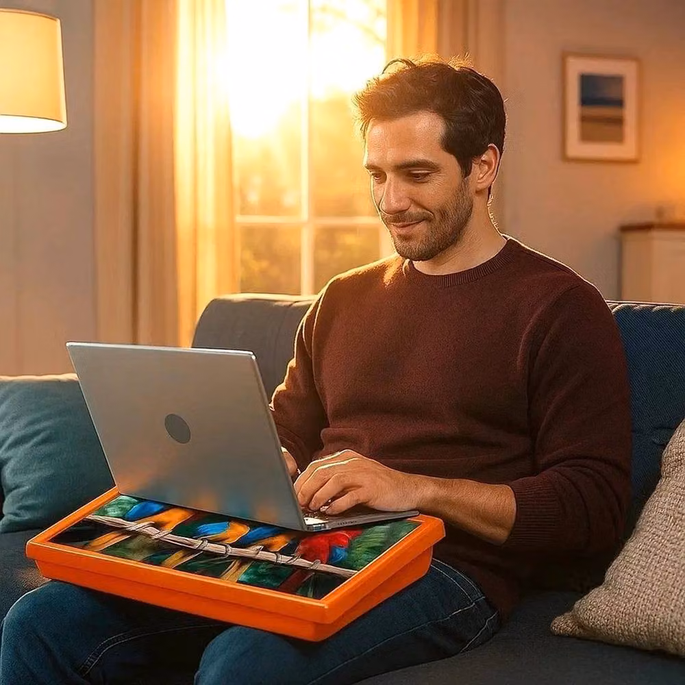 PAWNORA Parrots Cushioned Lap Tray with Bean Bag Base in Orange, W: 44.0 cm, D: 33.0 cm, H: 6.0 cm – 5