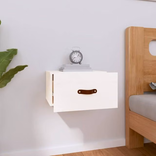 Berkfield Home Beautiful Wall-mounted Bedside Cabinet in White, W: 40 cm, D: 29.5 cm, H: 22 cm
