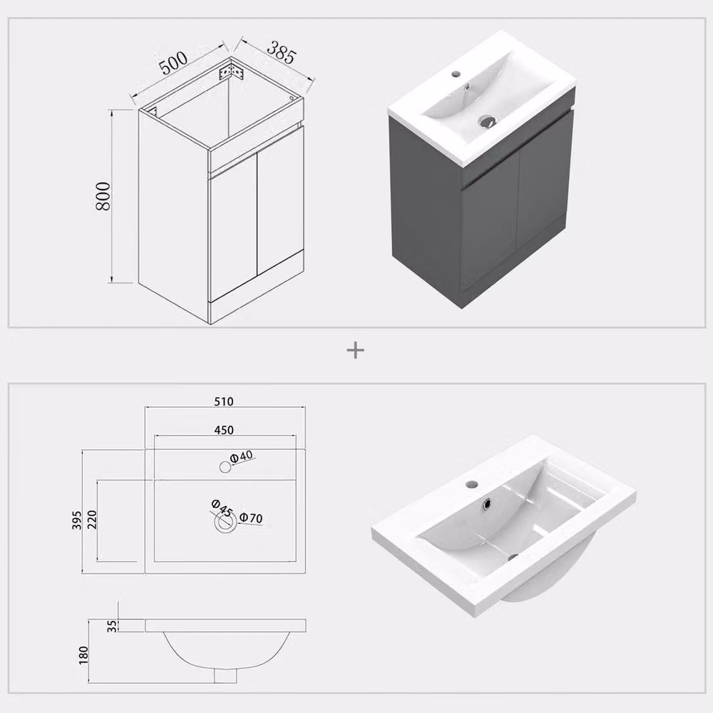 PAWNORA Matt Grey Freestanding Modern Bathroom Vanity Unit 500mm – 2