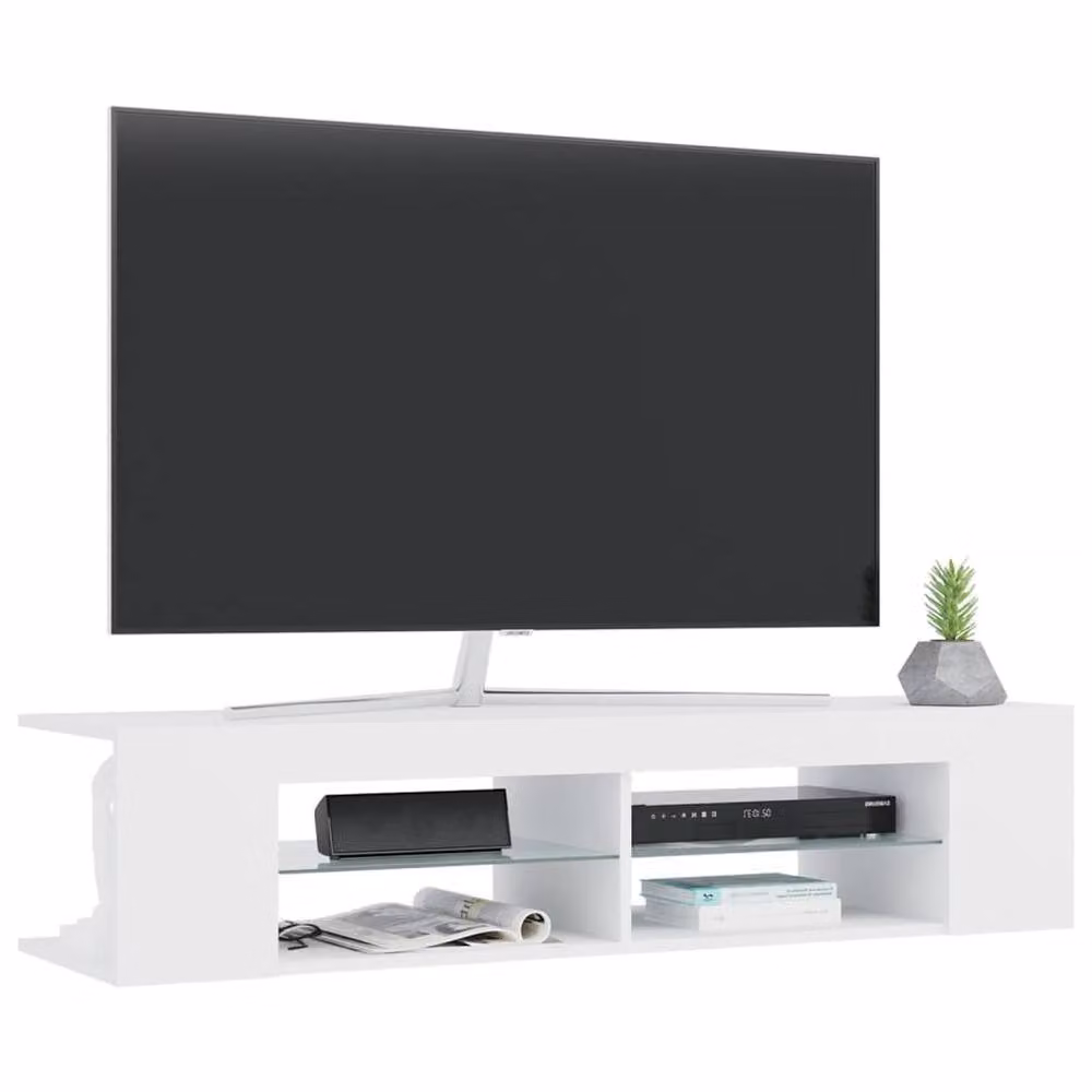 Berkfield Home Modern White TV Cabinet with LED Lights W: 135 cm, D: 39 cm, H: 30 cm – 3