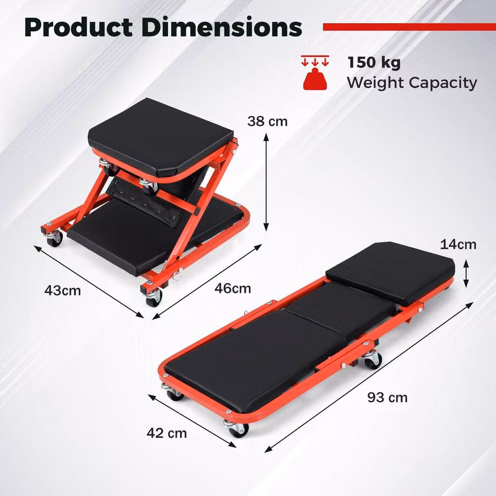 Costway 2-in-1 Rolling Creeper Seat with PVC Padded Seat in Red – 2