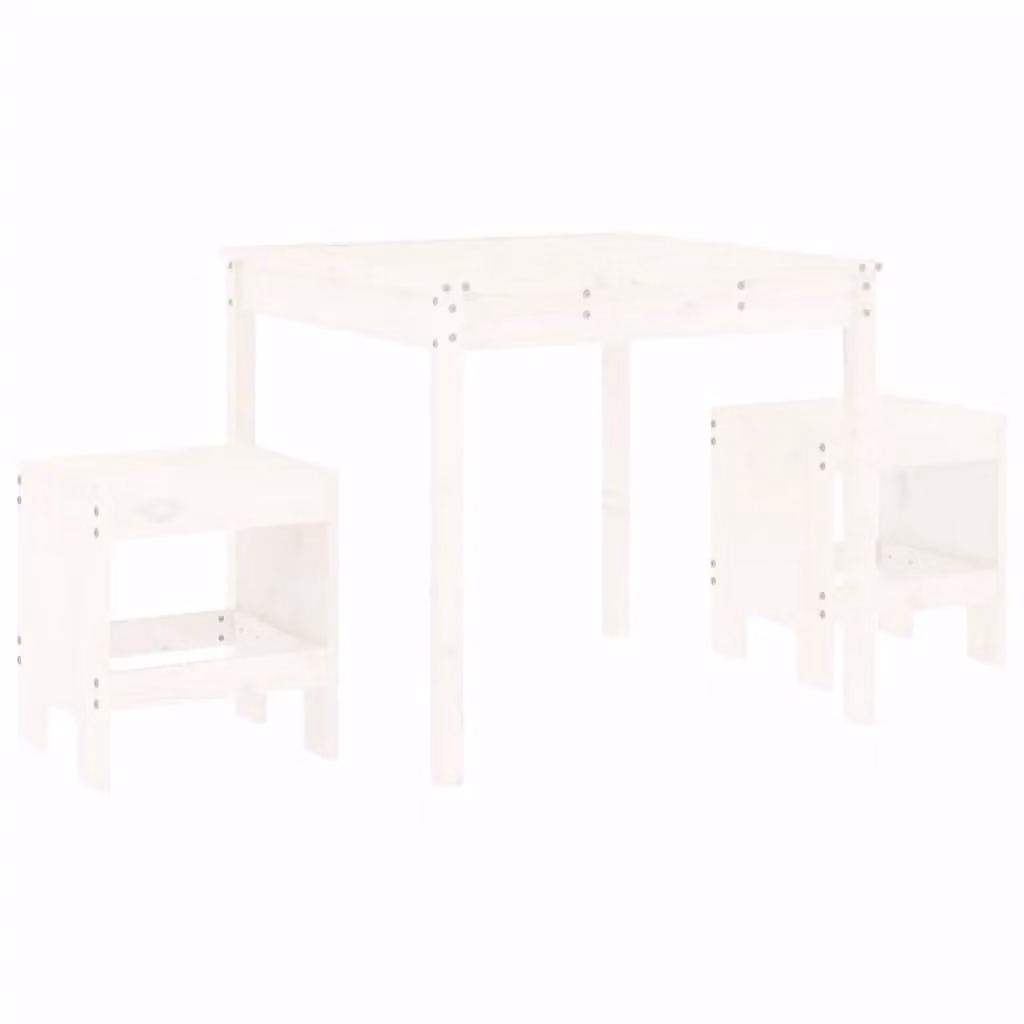 Berkfield Home 3 Piece Garden Bistro Set in White Solid Wood Pine – 2