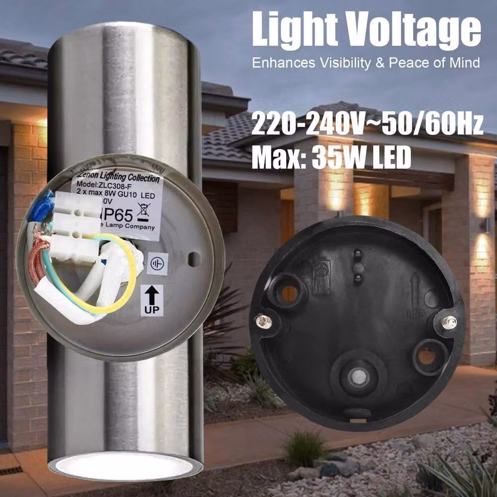 ATEK Silver Stainless Steel Up and Down GU10 Wall Light, IP65 Waterproof Outdoor Sconce for Garden and Exterior Use – 7