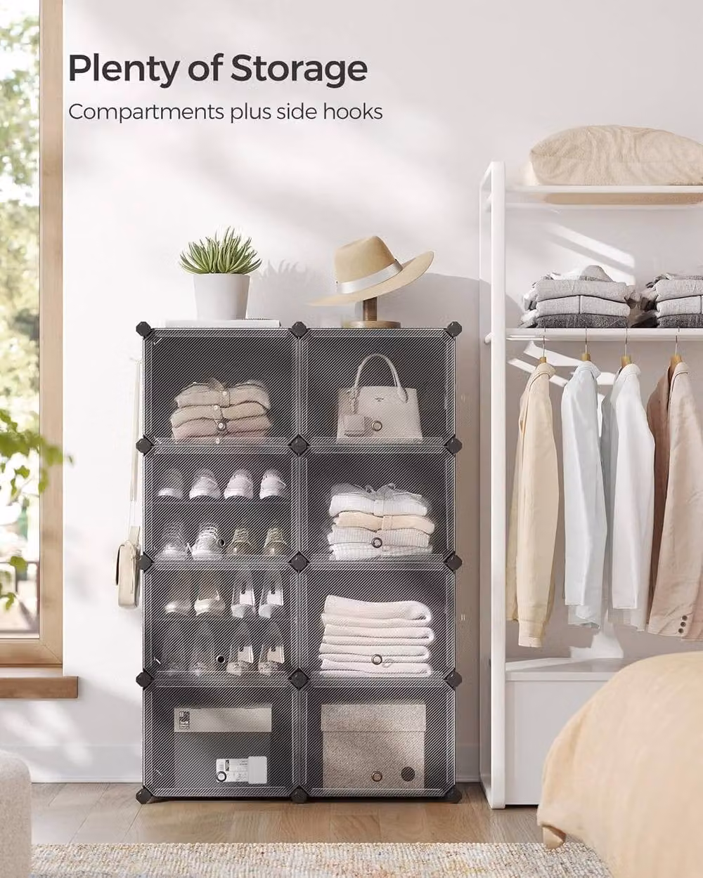 SONGMICS Modular 8-Slot Shoe Storage Cabinet with Glass Doors, Black – 3