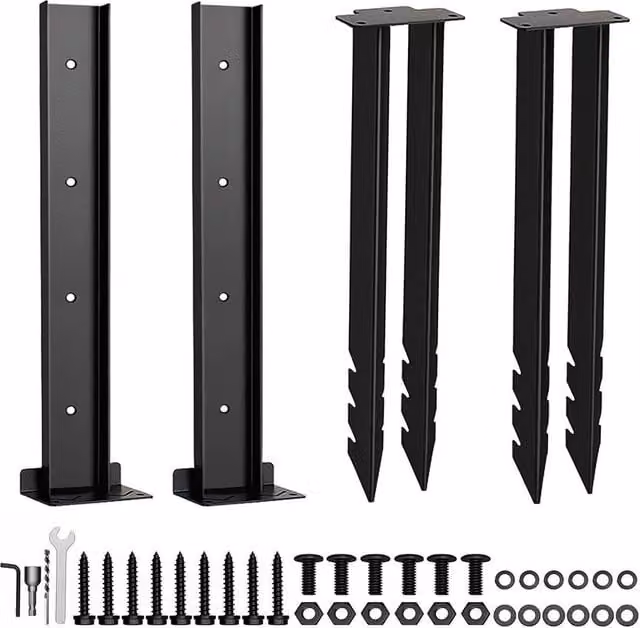 Traderight Heavy Duty Fence Post Repair Kit, 2-Pack Black Powder Coated Steel Ground Stakes with Adjustable Width and Reinforced Base for Fixing Tilted or Broken Wooden Posts