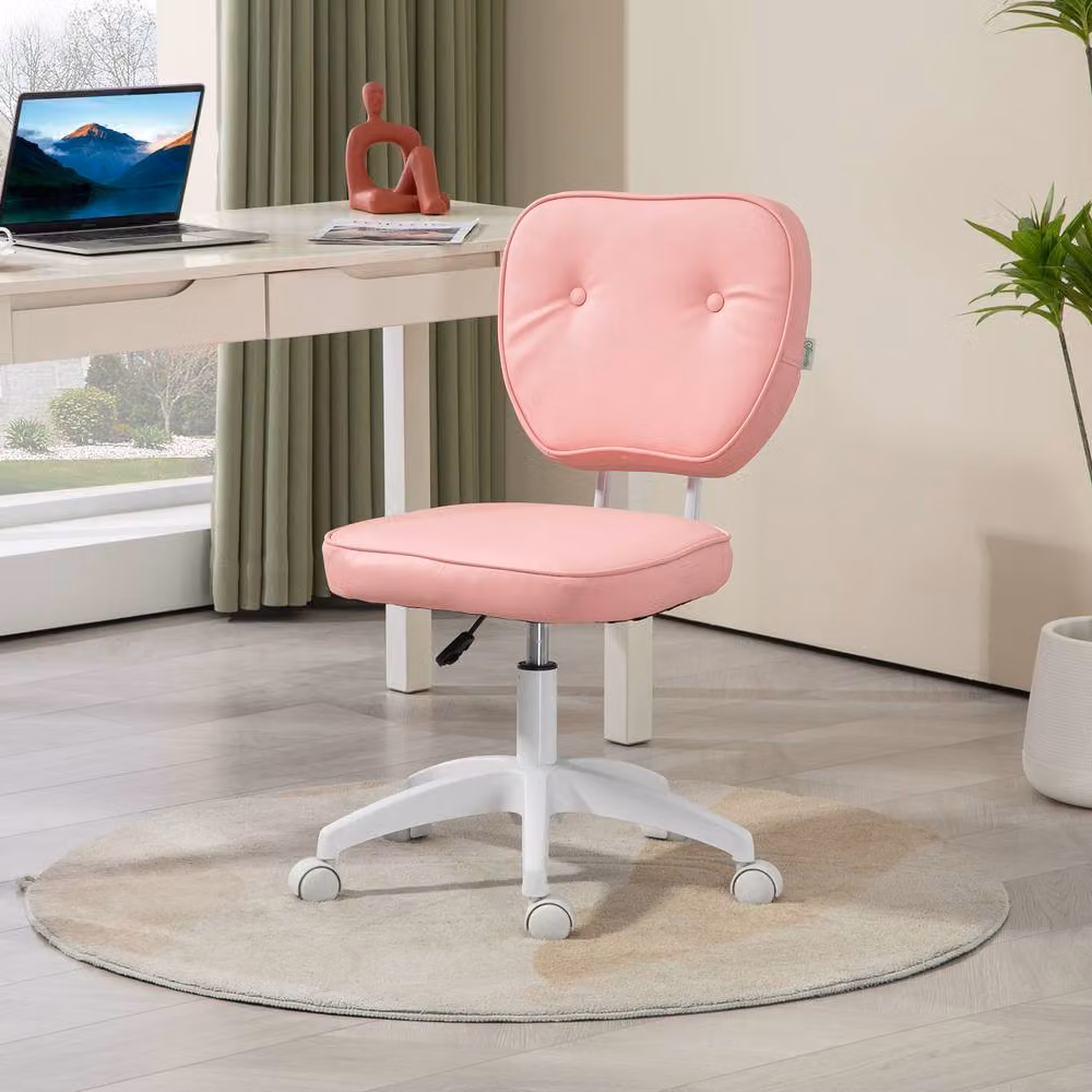 ERGOVEXA Pink Synthetic Leather Task Chair with Swivel Wheels and Adjustable Height – 2